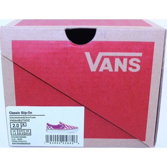 Vans Checkerboard Classic Slip-On Red White Crystal Sneakers Girls Size 2 M NEW - Picture 12 of 12